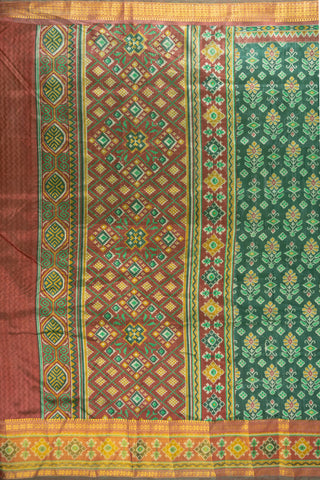 Forest Green Art Silk Patola Print Saree with floral buttas and geometric panels