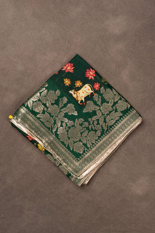 Green Banarasi Dola silk dupatta with Pichwai digital print