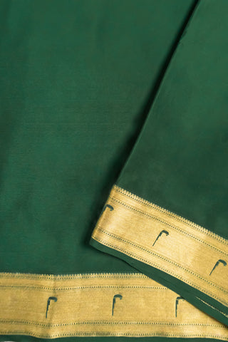 Deep Emerald Green Pure Crepe Silk Saree with Antique Gold Zari Butti, Border & Floral Pallu