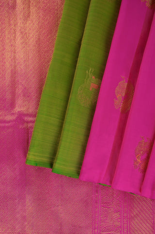 Mehendi Green Kanjivaram Silk Saree with Rani Pink Pallu and Border