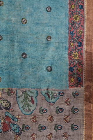 Kalamkari Tussar silk saree with Krishna Leela
