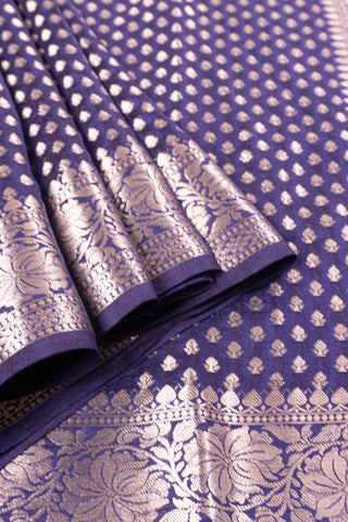 Navy Blue Silk saree in Silver Zari