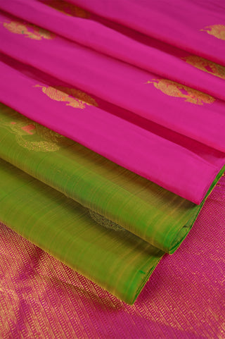 Mehendi Green Kanjivaram Silk Saree with Rani Pink Pallu and Border