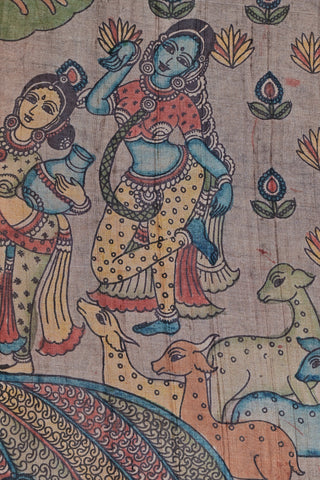 Kalamkari Tussar silk saree with Krishna Leela