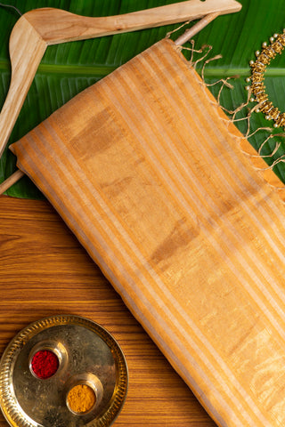 Golden Yellow and Gold Zari Striped Maheshwari Saree