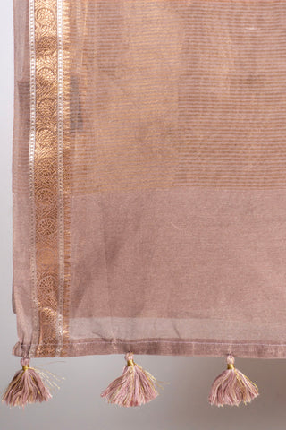 dusty pink soft linen tissue saree with digital heritage art prints handcrafted saree from Madhurya	