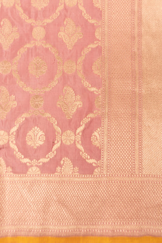 Light Pink Pure Silk saree wiith Yellow Patti