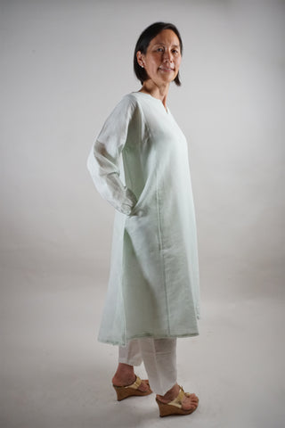 Light Mint Linen Kurti - Straight Cut Linen Tunic with Side Slits