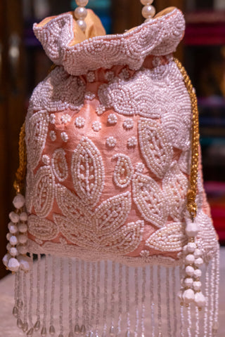 Celestial Sparkle: Handcrafted Potli with Crystal & Pearl Embroidery