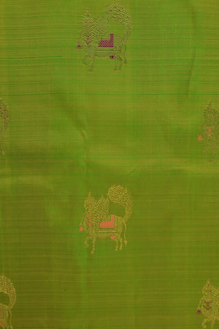 Mehendi Green Kanjivaram Silk Saree with Rani Pink Pallu and Border