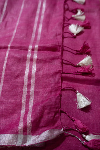 Magenta and Silver Pure Linen Saree