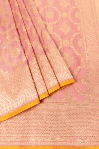 Light Pink Pure Silk saree wiith Yellow Patti