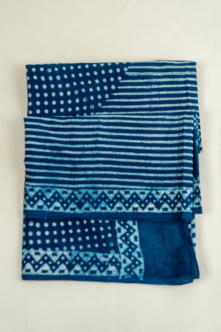 Unique Indigo Mul Cotton Saree - Folk Art Bird Accent