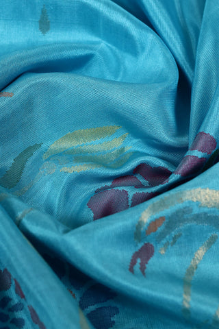 Aqua Blue Uppada Pure Silk Saree with Floral & Polka Dot Jamdani – Shop now for this Uppada silk saree online.