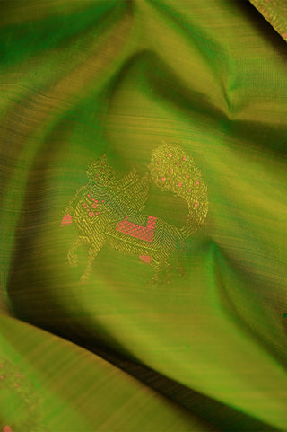 Mehendi Green Kanjivaram Silk Saree with Rani Pink Pallu and Border