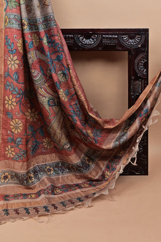 Kalamkari Tussar silk saree with Krishna Leela