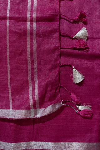 Magenta and Silver Pure Linen Saree