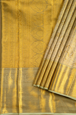 Gold Kanjivaram Tissue Silk Saree with traditional peacock motifs