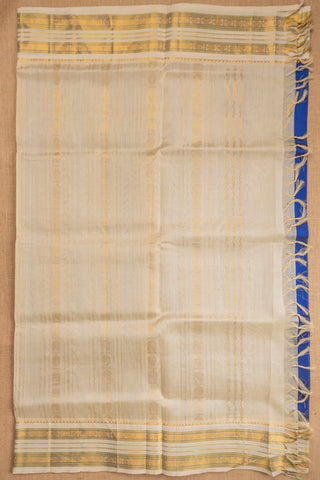 royal blue and cream handwoven silk cotton saree with temple border handcrafted saree from Madhurya