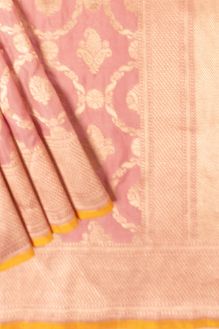 Light Pink Pure Silk saree wiith Yellow Patti