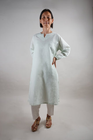 Light Mint Linen Kurti - Straight Cut Linen Tunic with Side Slits