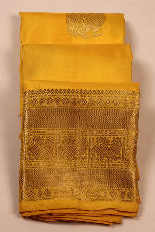 Goldenrod Yellow Kanjivaram Silk Saree with peacock motifs and zari border