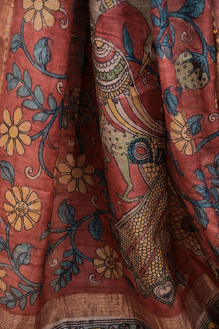 Kalamkari Tussar silk saree with Krishna Leela
