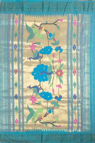 Light Blue Pure Cotton Paithani Saree with peacock motifs
