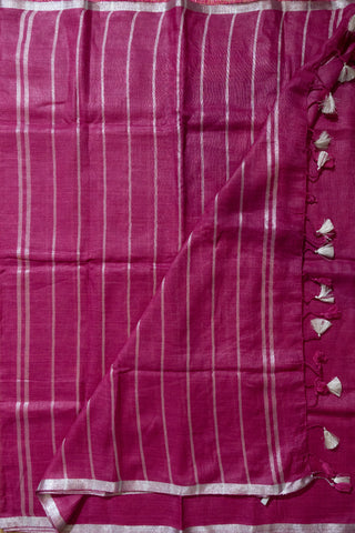 Magenta and Silver Pure Linen Saree