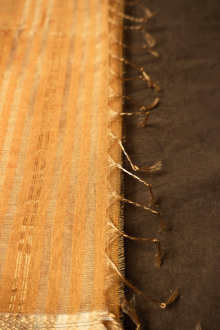 Golden Yellow and Gold Zari Striped Maheshwari Saree