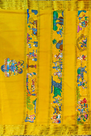 Alia Bhatt's Ramayan-inspired Yellow Mysore Silk Saree in  Krishna Pattachitra