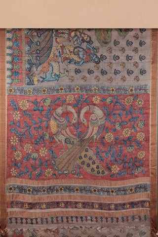 Kalamkari Tussar silk saree with Krishna Leela