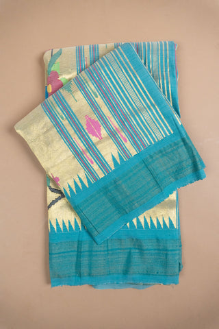 Light Blue Pure Cotton Paithani Saree with peacock motifs