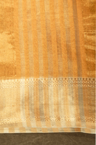 Golden Yellow and Gold Zari Striped Maheshwari Saree