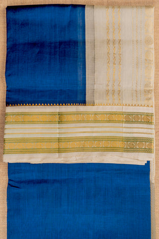 royal blue and cream handwoven silk cotton saree with temple border handcrafted saree from Madhurya