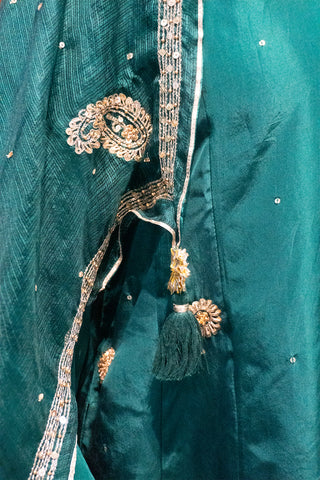 Elegant Teal Habutai Silk Kurta Pant Set with Zardozi & Sequin Work and Embroidered Kota Silk Dupatta