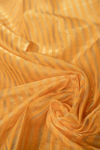 Golden Yellow and Gold Zari Striped Maheshwari Saree