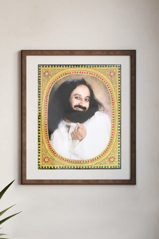 Gurudev Sri Sri Ravi Shankar Ji "Joyful Gesture" Tanjore-Style Framed Portrait