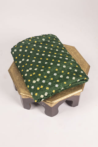 Dark Green Modal Satin Bandhani Saree with zari border
