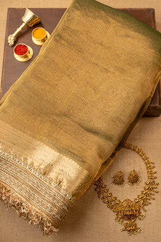 Red Banarasi Organza Tissue Saree with Golden Lace