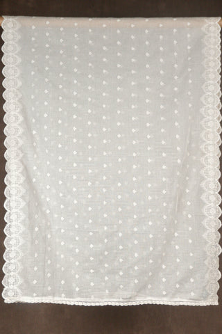 White Kota Doria dupatta with scalloped cutwork embroidery border