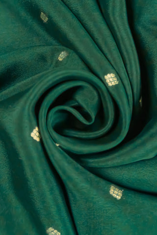 Deep Emerald Green Pure Crepe Silk Saree with Antique Gold Zari Butti, Border & Floral Pallu