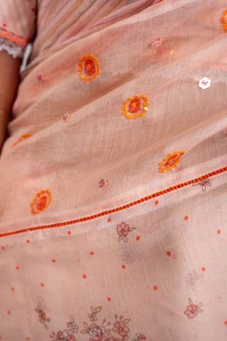 Light peach Chanderi saree with sequins and striped border