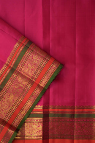 Yellow Kanjivaram Silk Saree with maroon and green border