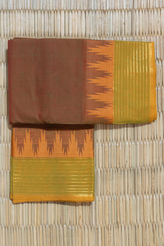 Green and Red Chettinad Cotton Saree with Lime Border and Temple Motifs