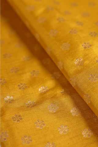 Marigold Yellow Banarsi Silk Saree with floral buttas and zari border