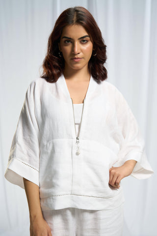 Stylish white linen coord set with cargo design