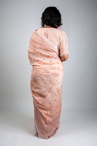Light peach Chanderi saree with sequins and striped border