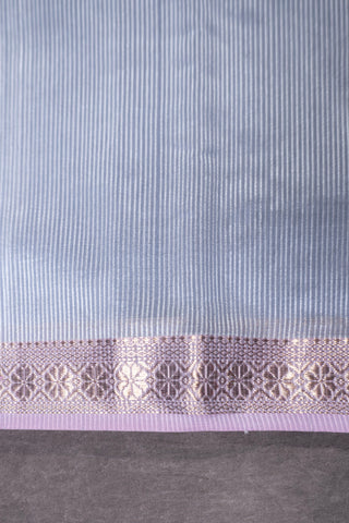 Silver Grey Lavender Border Zari Striped Maheshwari Saree