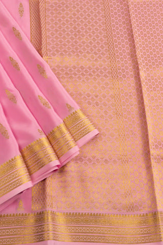 Elegant Pink Mysore Silk Saree with Traditional Gold Zari Design